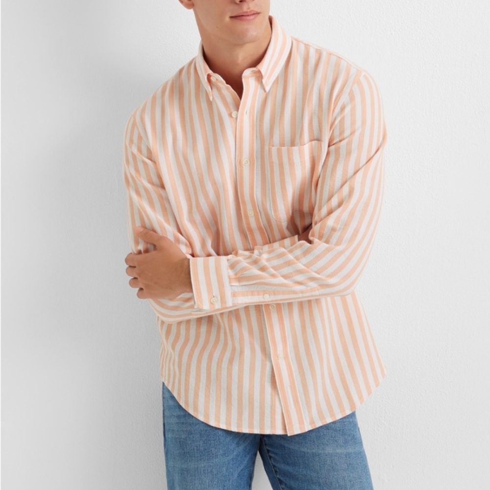 Club Monaco stripe waffle button down shirt cotton